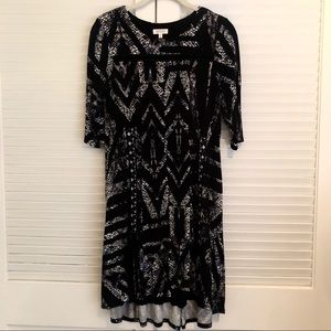 Anthropologie Black Pattern High-Low Swing Dress